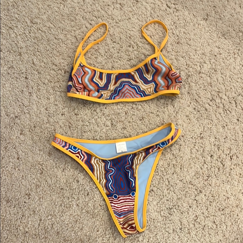 Strawberry Milk Mob Multicolor Bikini with Yellow Trim